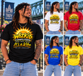 WizKid Computers It's a Vibe front logo on model wearing black, white, red, blue, and yellow shirts