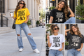 Model wearing COURT IS IN SESSION. COFFEE IS EVIDENCE. on a shirt, shown in several poses and colors.
