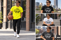 Model mockup for In Game Mode All Day Basketball T-Shirt; quote: IN GAME MODE. ALL DAY.; shown in several poses and colorways.