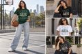 Model mockup for Tip-Off Is My Favorite Plan Basketball T-Shirt; quote: TIP-OFF IS MY FAVORITE PLAN.; shown in several poses and colorways.